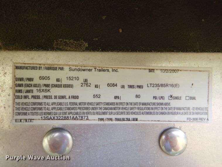 image for item IR9031 2008 Sundowner  livestock trailer