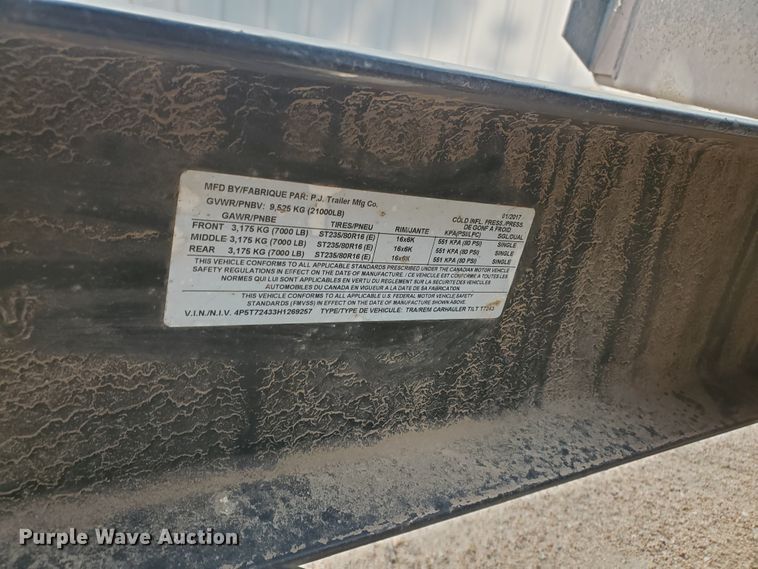 image for item IX9953 2017 PJ T7243  tilt deck equipment trailer