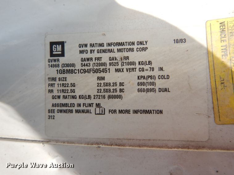 image for item JI9517 2004 Chevrolet C8500  dump flatbed truck