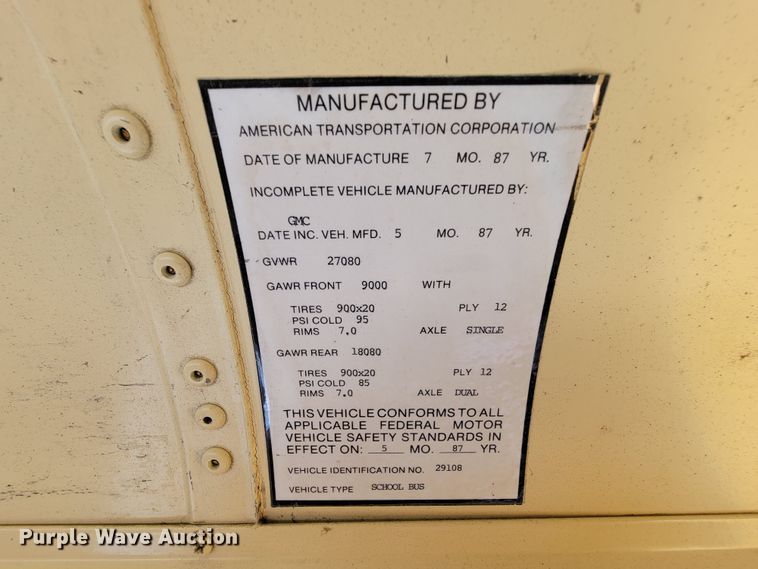 image for item KD9397 1987 GMC C6500  school bus