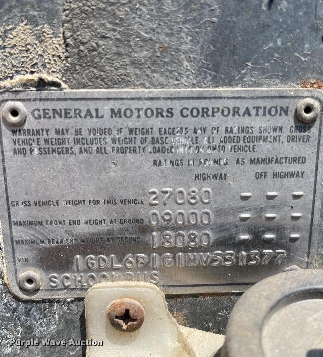 image for item KD9397 1987 GMC C6500  school bus