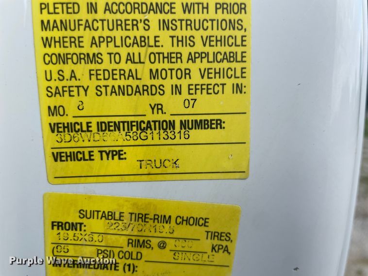 image for item KK9632 2008 Dodge Ram 4500  flatbed truck