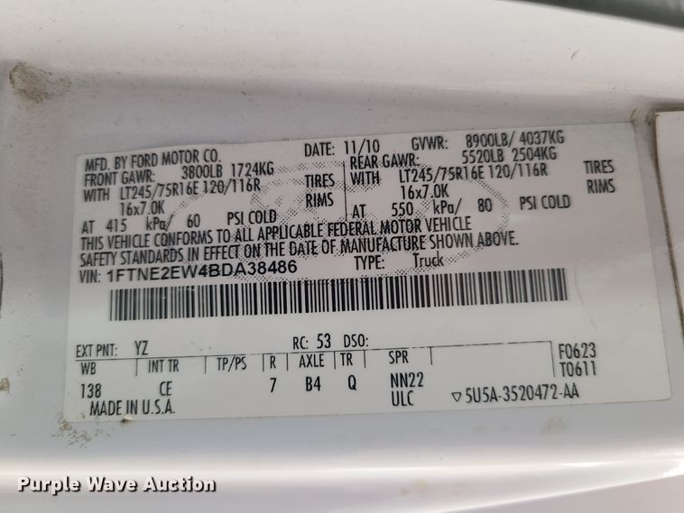 image for item L1338 2011 Ford E250  van