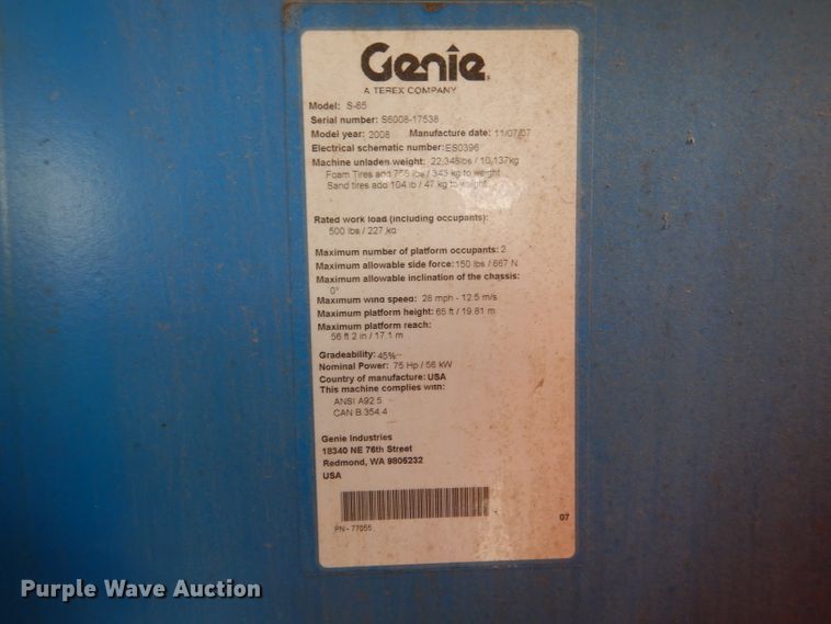 image for item DM1279 2008 Genie S65  boom lift