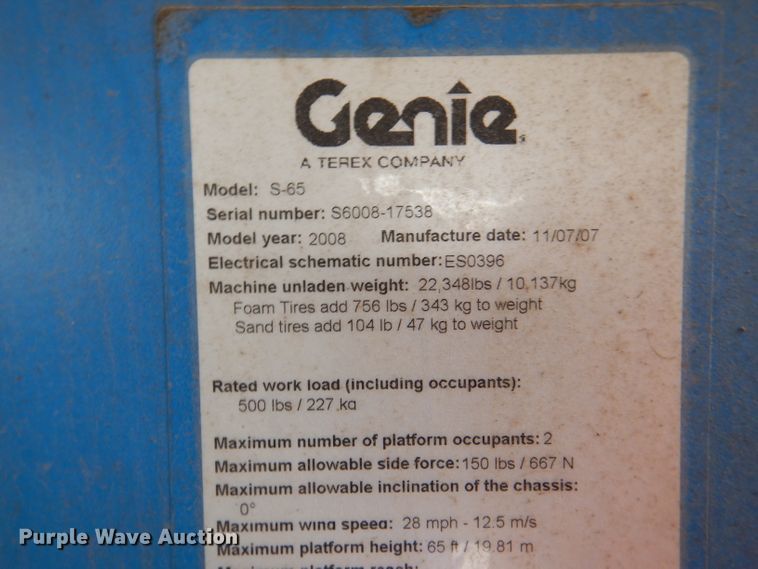 image for item DM1279 2008 Genie S65  boom lift