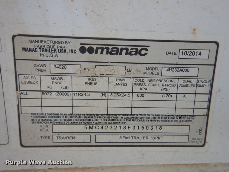 image for item DM3871 2015 Manac 4H232A000  end dump trailer