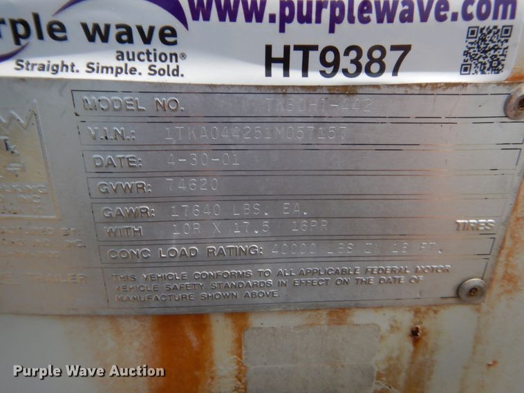 image for item HT9387 2001 Trail King TK60H1-442  lowboy equipment trailer