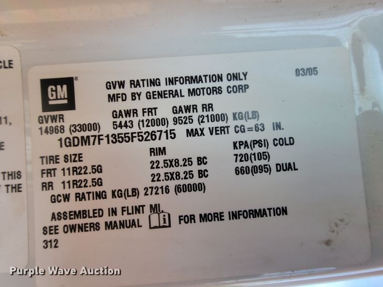 image for item IF9986 2005 GMC T7500  street sweeper truck