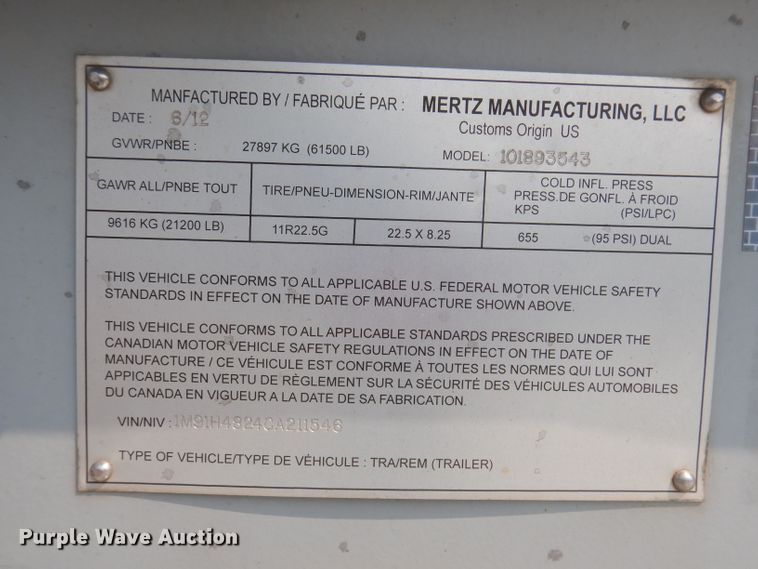 image for item IN9820 2012 Mertz Manufacturing PS-2500  sand silo trailer