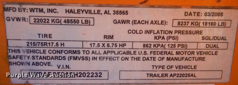 image for item IN9854 2005 Winston 40K  equipment trailer