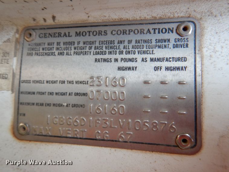 image for item IR9021 1990 Chevrolet C60  dump truck