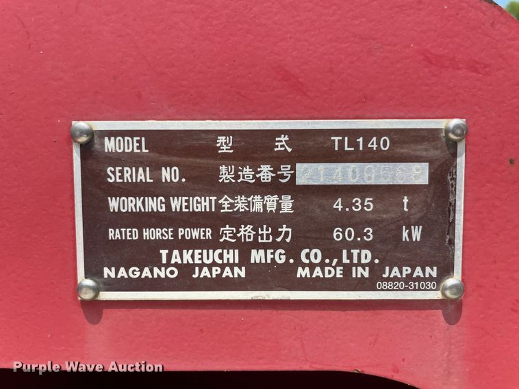 image for item KK9626 2004 Takeuchi TL140  tracked skid steer loader