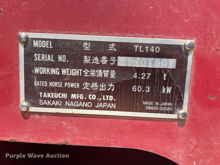 image for item KK9627 2004 Takeuchi TL140  tracked skid steer loader
