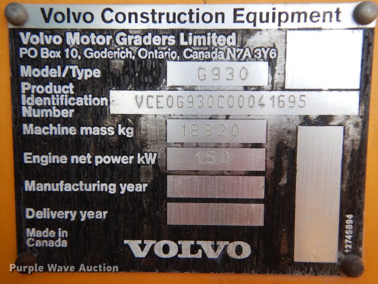 image for item KU9363 2008 Volvo G930  motor grader