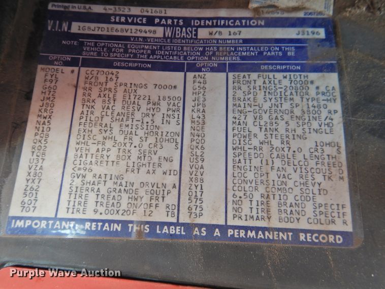 image for item DK2417 1981 Chevrolet C7D042  pumper fire truck