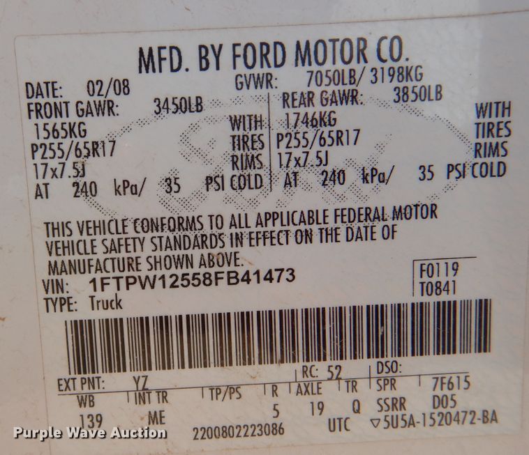 image for item DM6382 2008 Ford F150 XLT  SuperCrew pickup truck