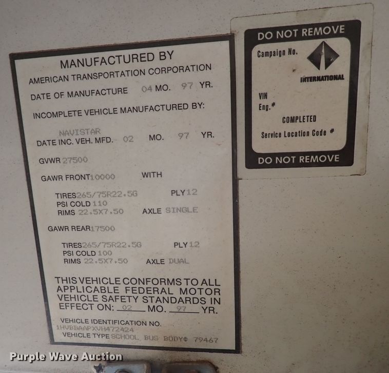 image for item DN1875 1997 International 3800 AmTran  school bus