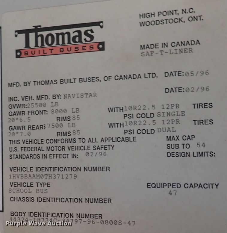 image for item DN1876 1996 International 3800  school bus