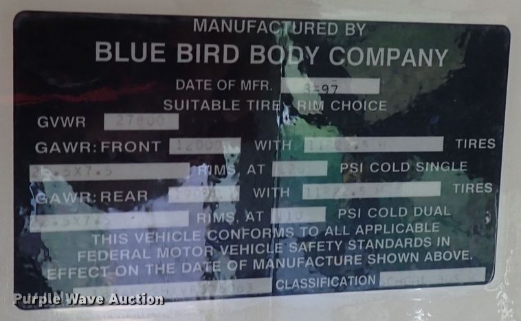image for item DN1877 1997 Blue Bird TC2000  school bus