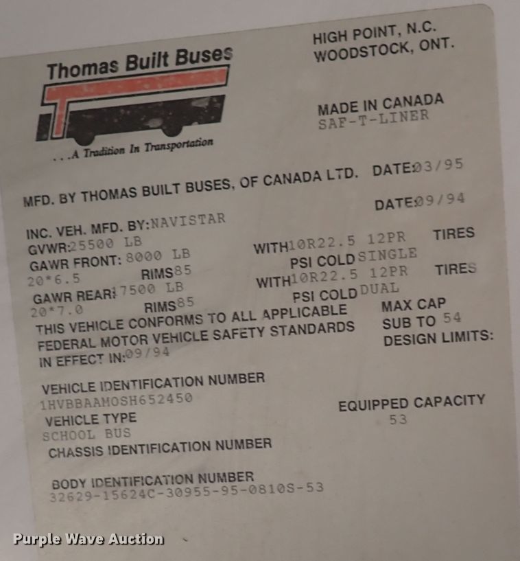 image for item DN1885 1995 International 3800  school bus