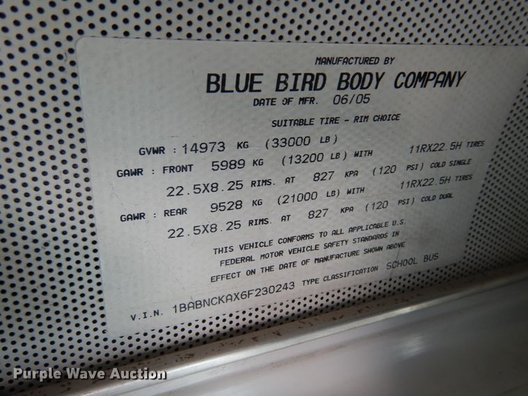 image for item DN1918 2006 Blue Bird All American  school bus