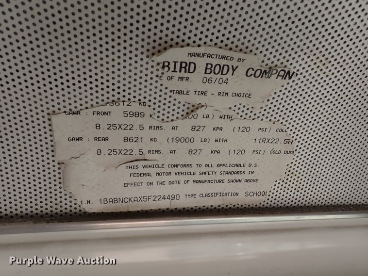 image for item DN1919 2005 Blue Bird All American  school bus