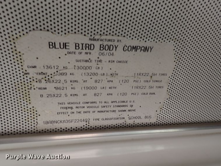 image for item DN1921 2005 Blue Bird All American  school bus