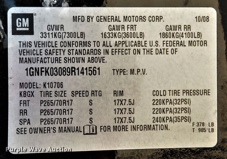 image for item FP9370 2009 Chevrolet Tahoe Police  SUV
