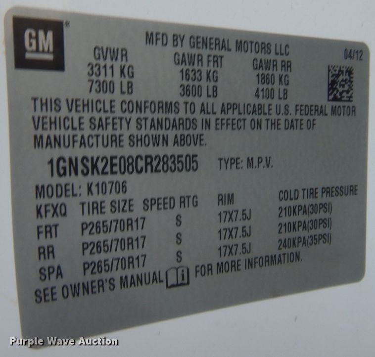 image for item IN9508 2012 Chevrolet Tahoe Police  SUV