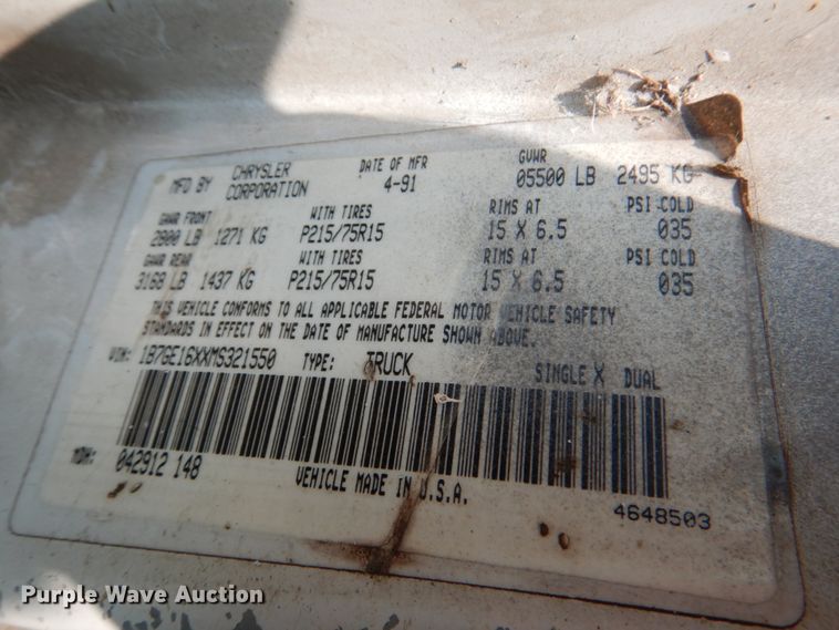 image for item IR9014 1991 Dodge Ram 150  pickup truck