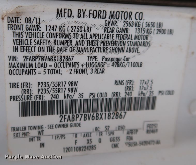 image for item KQ9788 2011 Ford Crown Victoria Police Interceptor