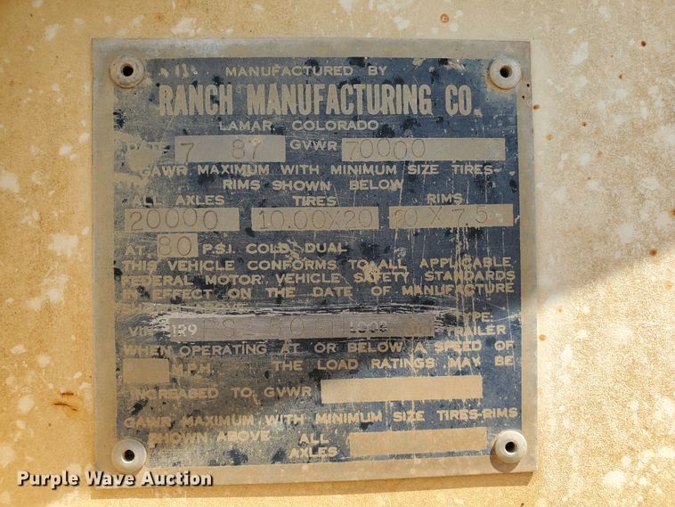 image for item KY9176 1987 Ranch  bottom dump trailer