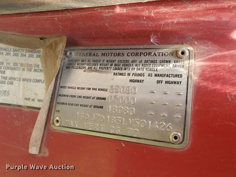 image for item KY9191 1990 GMC C6000  truck cab and chassis