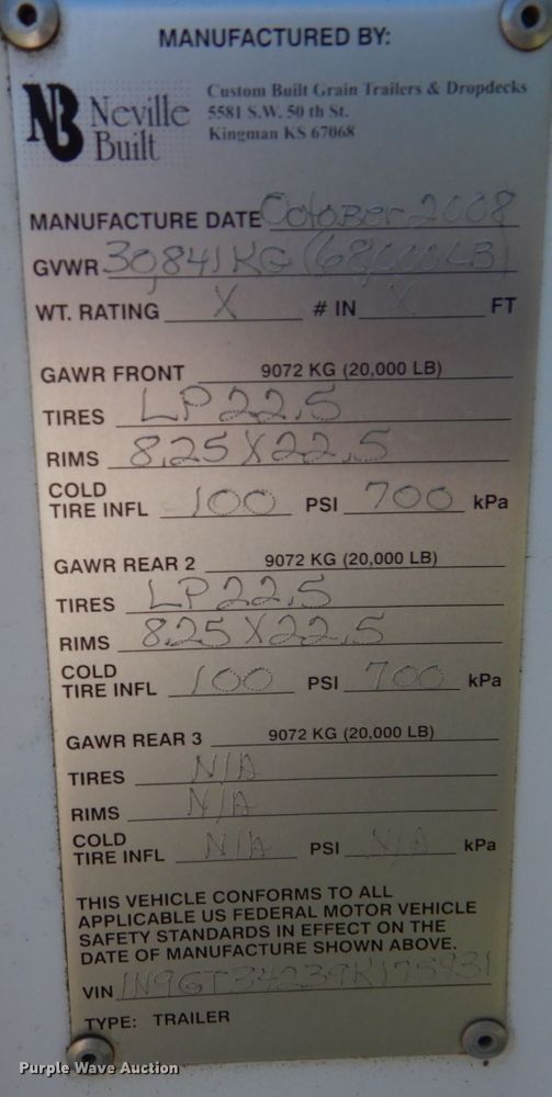 image for item DM1422 2009 Neville  grain trailer