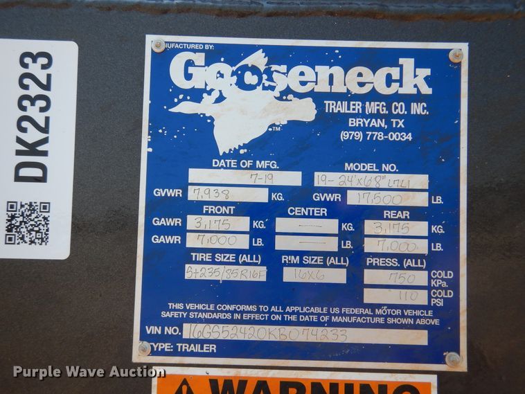 image for item DK2323 2019 Gooseneck  livestock trailer