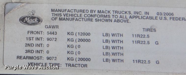 image for item DH7271 2007 Mack CXN613  semi truck