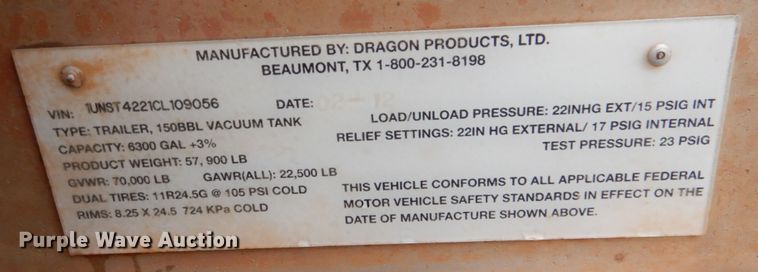 image for item DL0550 2012 Dragon  vacuum trailer