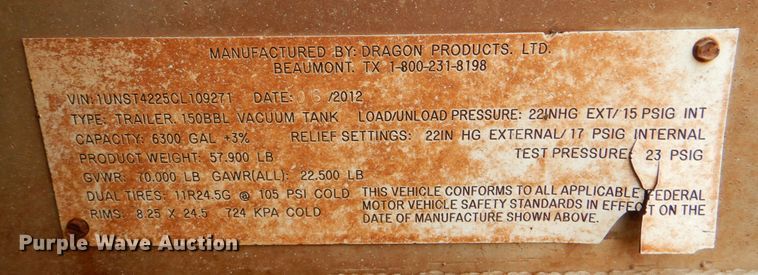 image for item DL0553 2012 Dragon  vacuum trailer