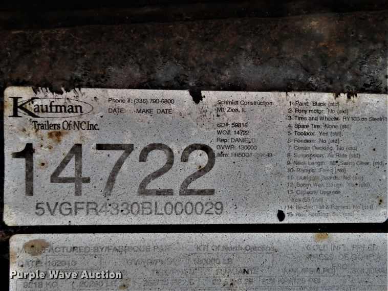 image for item FP9363 2011 Kauffman FR50DT-25K-43  lowboy equipment trailer