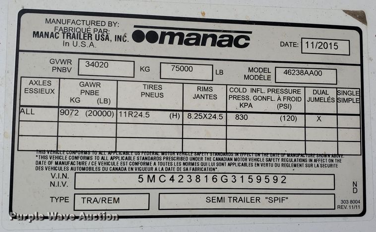 image for item IX9978 2016 Manac 46238AA00  end dump trailer