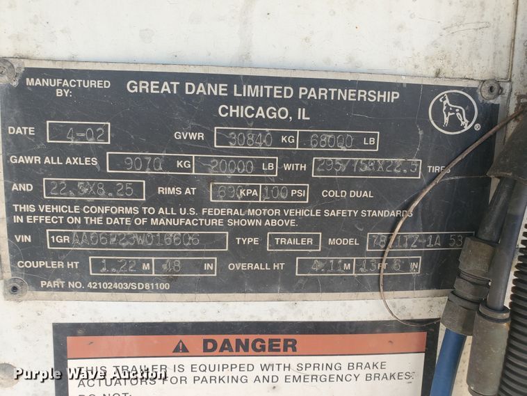 image for item JM9527 2003 Great Dane  refrigerated van trailer