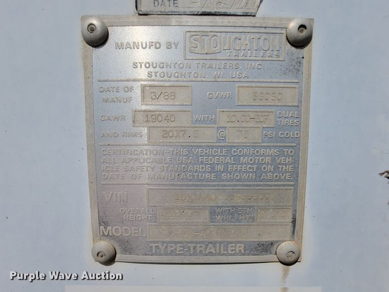 image for item KD9430 1988 Stoughton ASVW-485T-S  dry van trailer