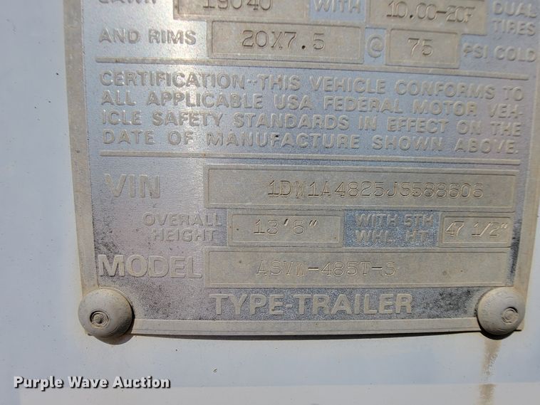 image for item KD9430 1988 Stoughton ASVW-485T-S  dry van trailer