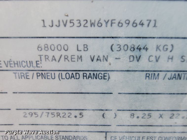 image for item KD9433 2000 Wabash  dry van trailer