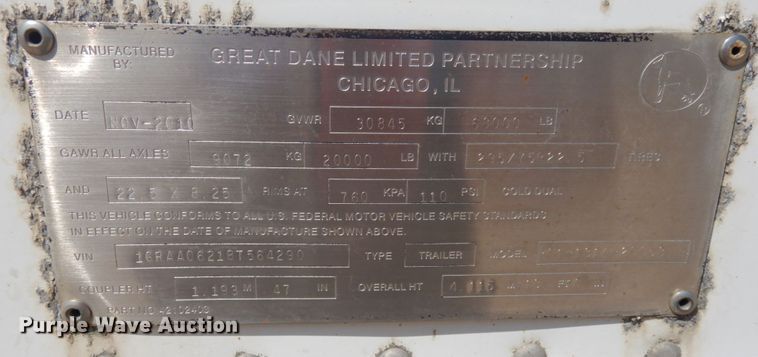 image for item KK9127 2011 Great Dane  dry van trailer