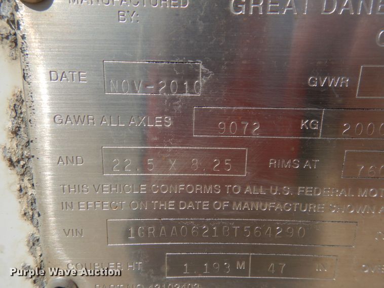 image for item KK9127 2011 Great Dane  dry van trailer
