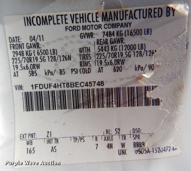 image for item DG1687 2011 Ford F450 Super Duty XL  truck cab and chassis