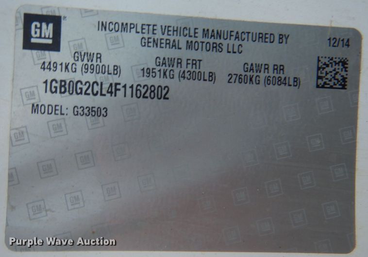 image for item DG1695 2015 Chevrolet Express G3500  box truck