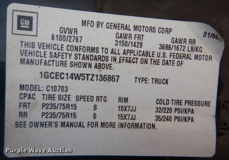 image for item DG1700 1996 Chevrolet 1500  pickup truck
