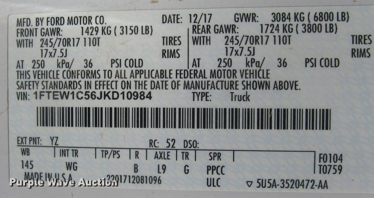 image for item DG5299 2018 Ford F150 XL  SuperCrew pickup truck